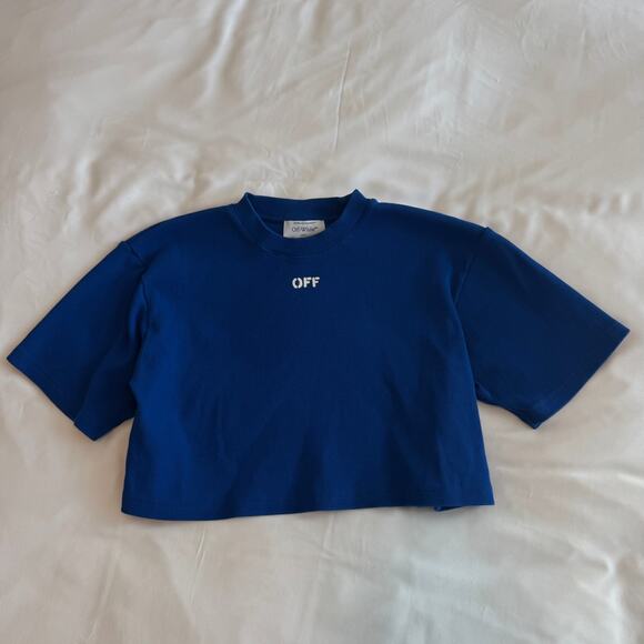 Off-White Off Stamp Blue Ribbed Crop T-Shirt Size S - Picture 1 of 9